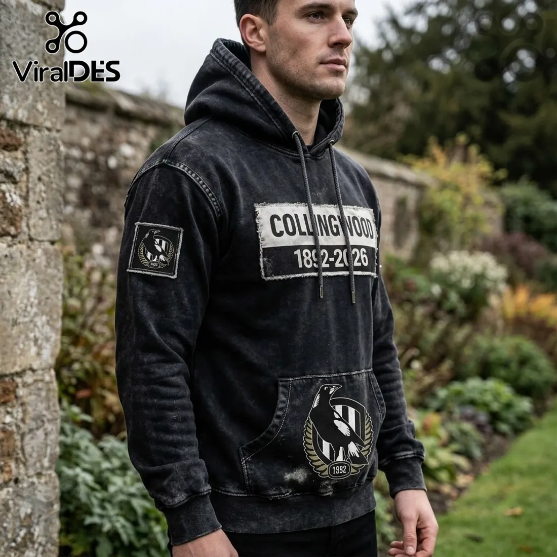 Collingwood Magpies 1892-2026 Distressed Black Hoodie Collingwood Magpies 1892-2026 Distressed Black Hoodie