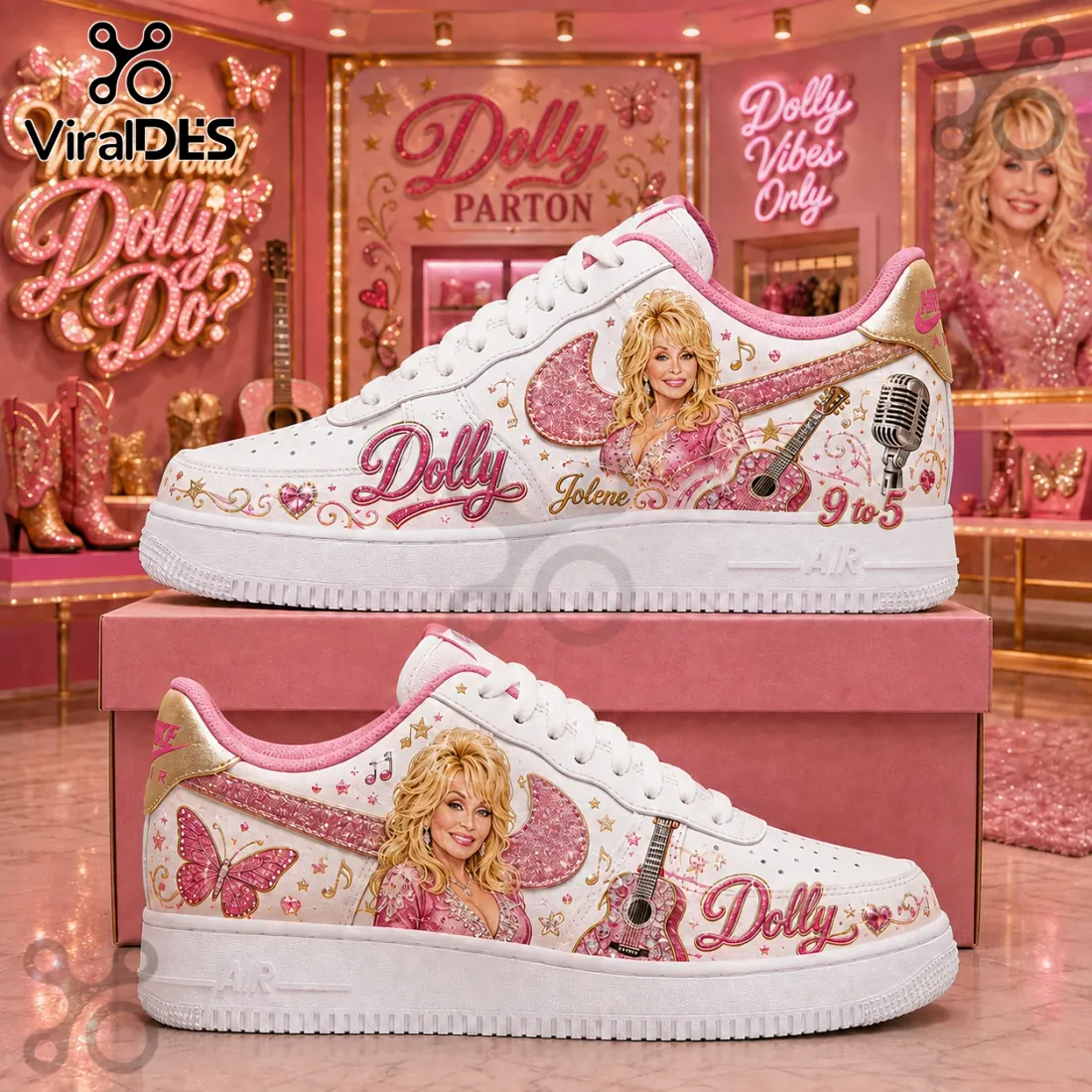 Custom Dolly Parton Pink Air Force 1 Sneakers Custom Dolly Parton Pink Air Force 1 Sneakers
