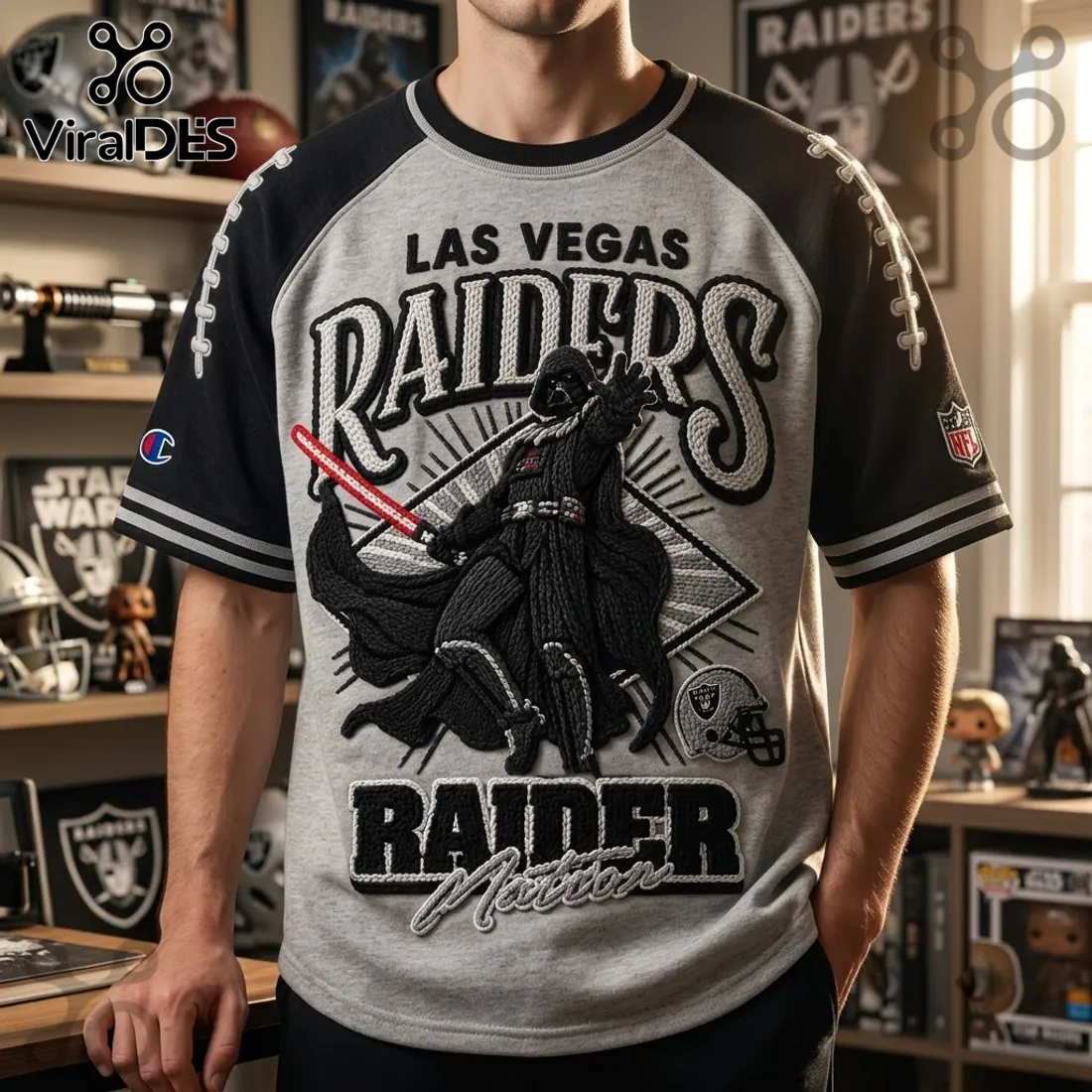 Darth Vader Las Vegas Raiders Embroidered Raglan Shirt Darth Vader Las Vegas Raiders Embroidered Raglan Shirt
