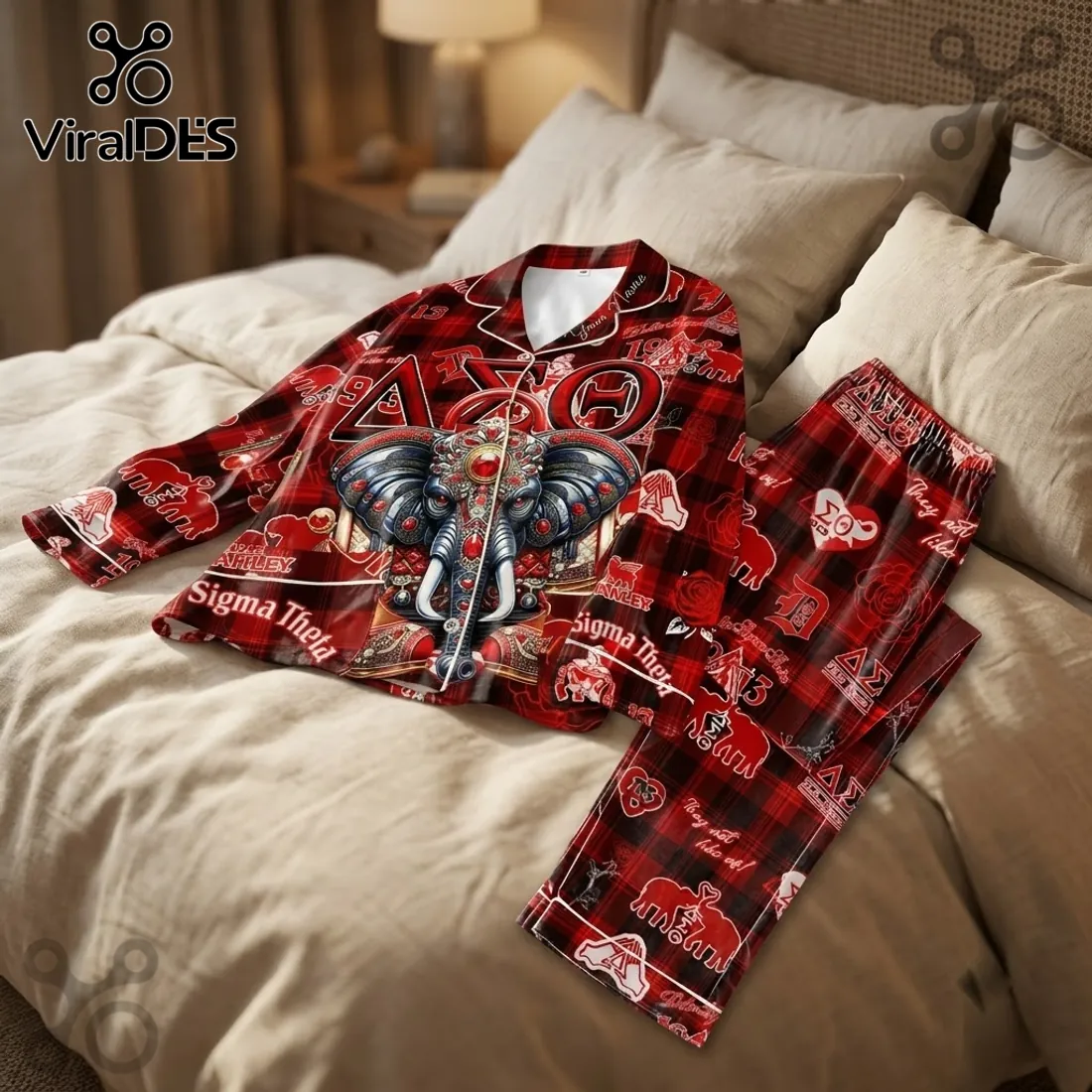 Delta Sigma Theta Red Plaid Elephant Pajama Set Delta Sigma Theta Red Plaid Elephant Pajama Set