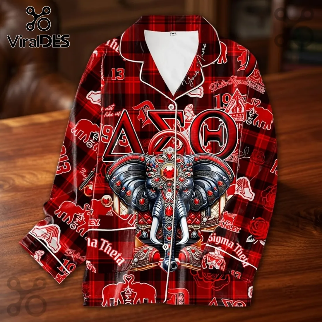 Delta Sigma Theta Red Plaid Elephant Pajama Set Delta Sigma Theta Red Plaid Elephant Pajama Set