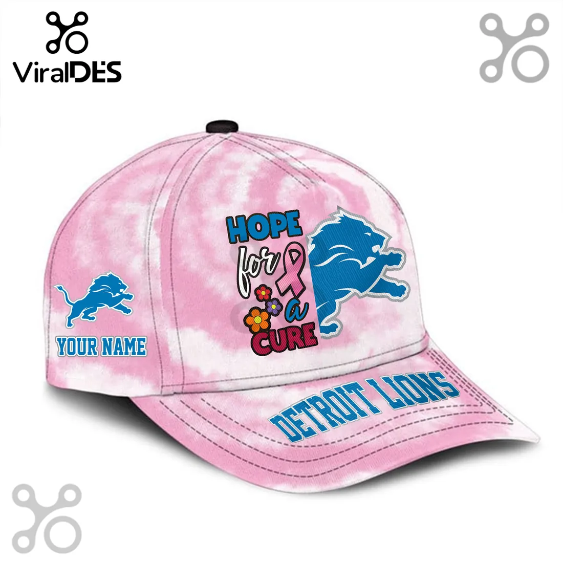 Detroit Lions Breast Cancer Awareness Custom Name Cap Detroit Lions Breast Cancer Awareness Custom Name Cap