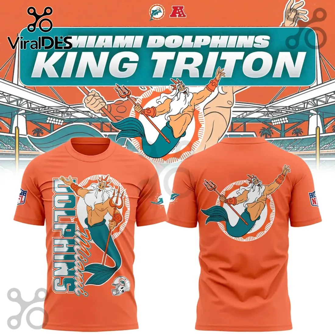 Disney King Triton x Miami Dolphins Orange Shirt Disney King Triton x Miami Dolphins Orange Shirt
