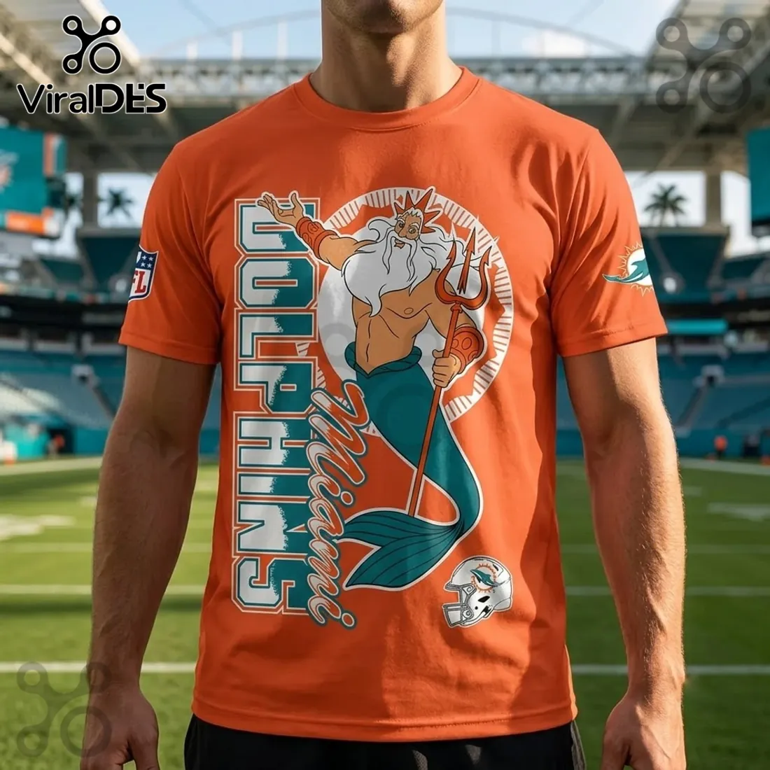 Disney King Triton x Miami Dolphins Orange Shirt Disney King Triton x Miami Dolphins Orange Shirt