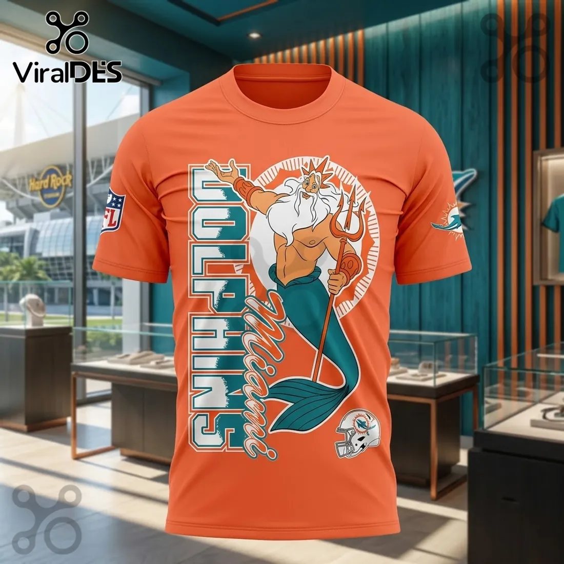 Disney King Triton x Miami Dolphins Orange Shirt Disney King Triton x Miami Dolphins Orange Shirt