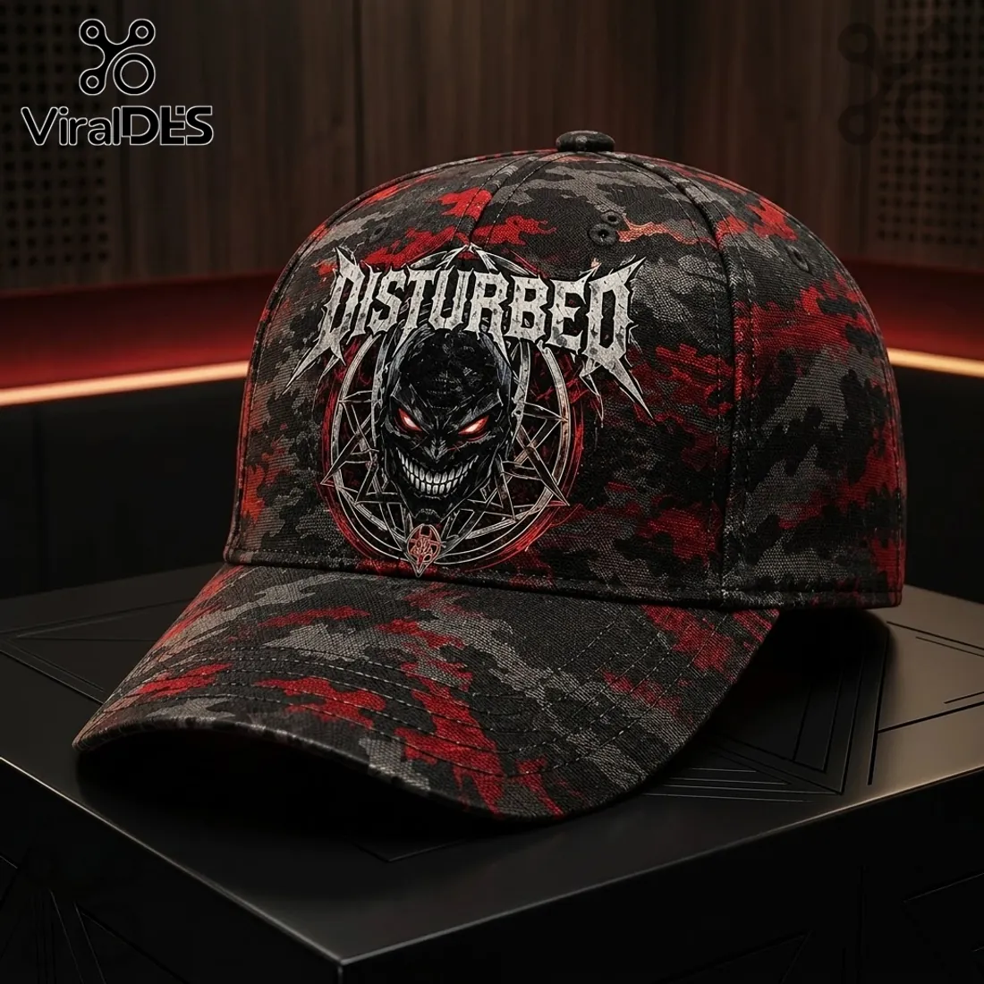 Disturbed Dark Messiah Black Camo Baseball Cap Disturbed Dark Messiah Black Camo Baseball Cap