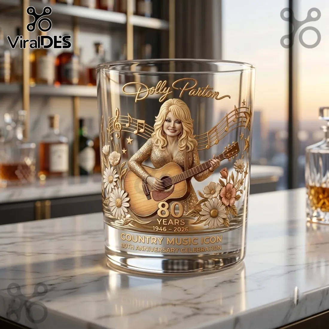 Dolly Parton 80th Anniversary Gold Whiskey Glass Dolly Parton 80th Anniversary Gold Whiskey Glass