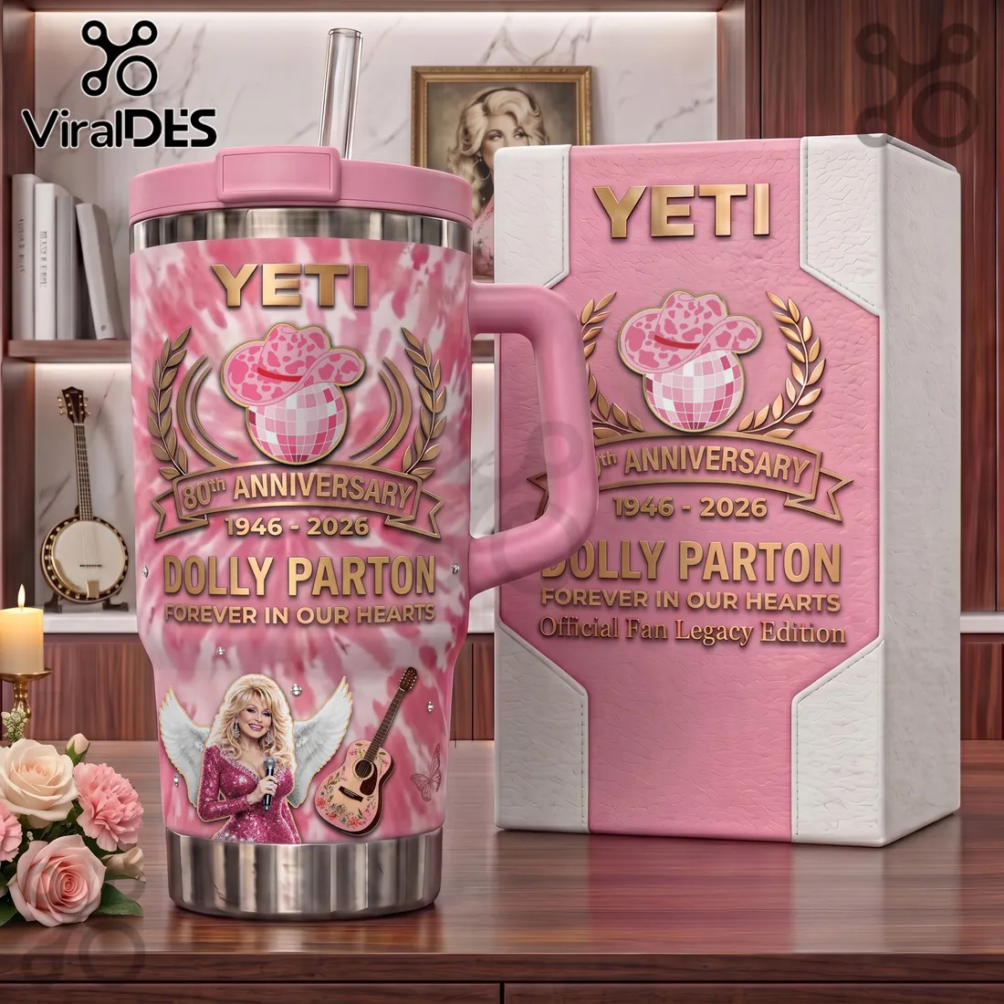 Dolly Parton 80th Anniversary Pink 40oz Handle Tumbler Dolly Parton 80th Anniversary Pink 40oz Handle Tumbler