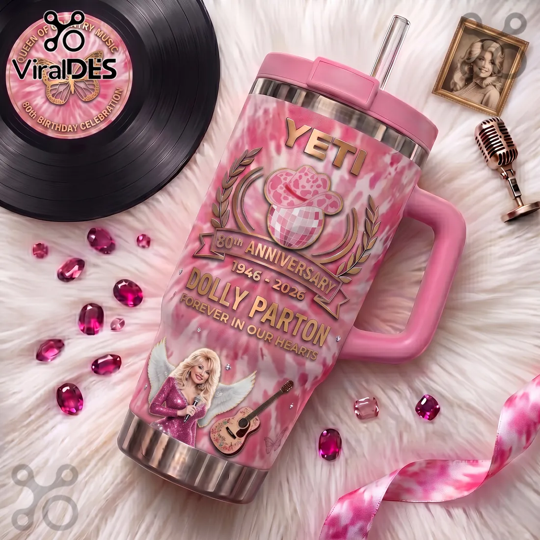 Dolly Parton 80th Anniversary Pink 40oz Handle Tumbler Dolly Parton 80th Anniversary Pink 40oz Handle Tumbler