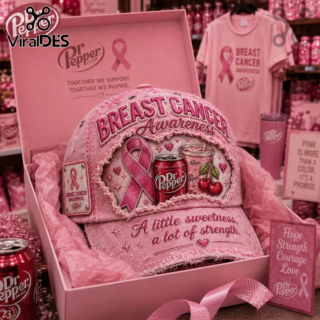 Dr Pepper Breast Cancer Awareness Pink Distressed Baseball Cap Dr Pepper Breast Cancer Awareness Pink Distressed Baseball Cap