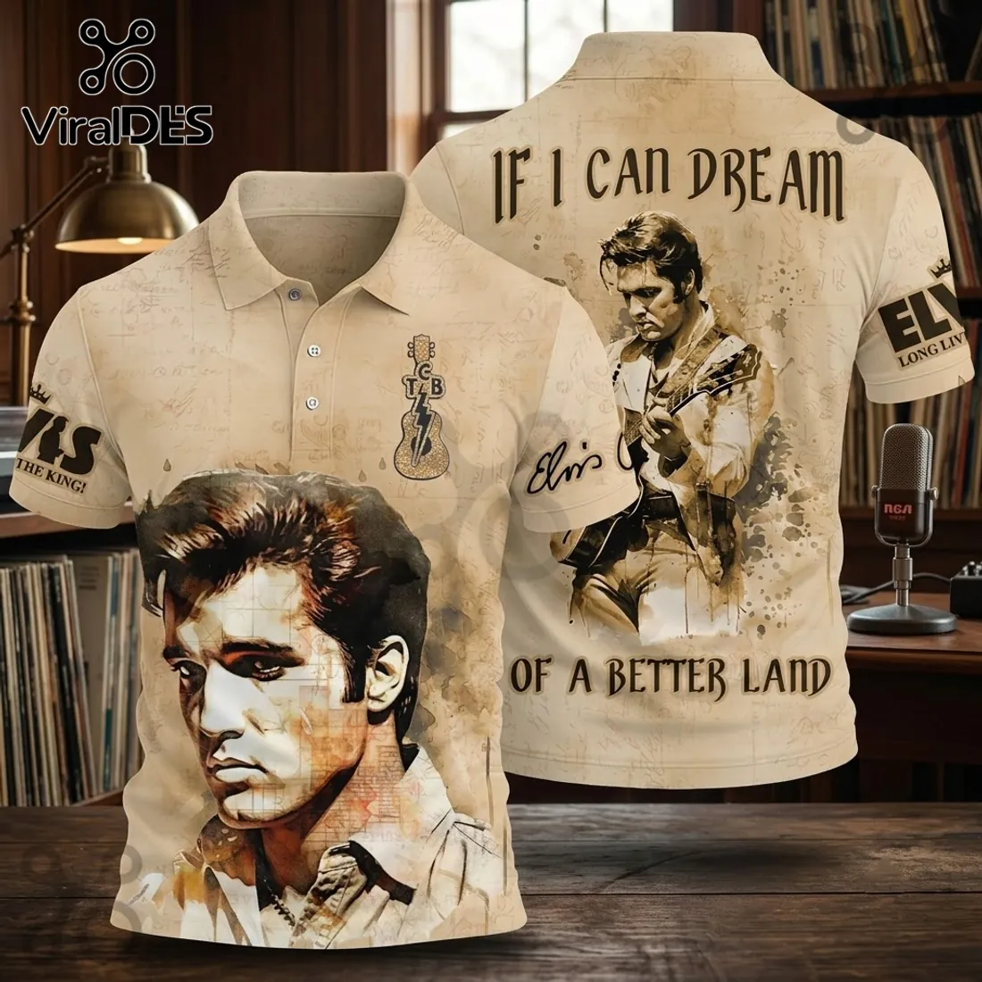 Elvis Presley If I Can Dream Tan Polo Shirt Elvis Presley If I Can Dream Tan Polo Shirt