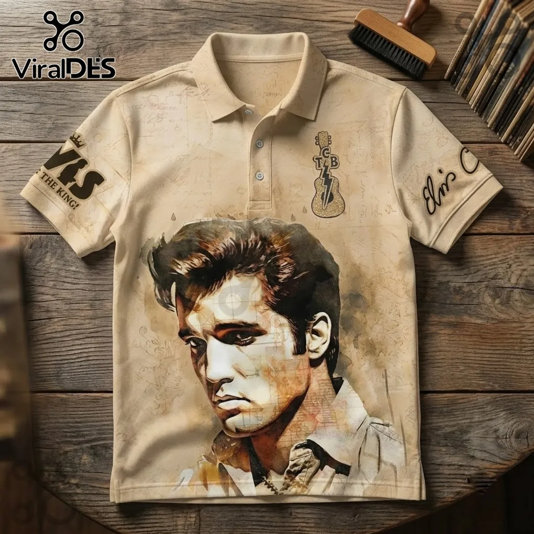 Elvis Presley If I Can Dream Tan Polo Shirt Elvis Presley If I Can Dream Tan Polo Shirt