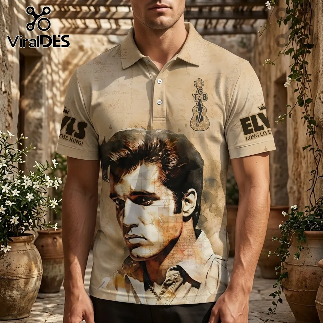 Elvis Presley If I Can Dream Tan Polo Shirt Elvis Presley If I Can Dream Tan Polo Shirt