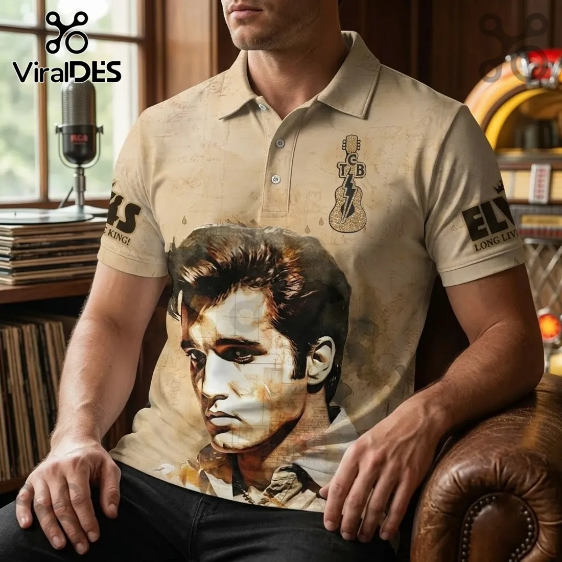 Elvis Presley If I Can Dream Tan Polo Shirt Elvis Presley If I Can Dream Tan Polo Shirt