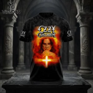 Ozzy Osbourne Prince of Darkness Black Shirt 2026 featuring a portrait of Ozzy with a glowing cross and flame background.