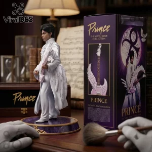 Prince The Vinyl Dove Collection White Resin Statue featuring a detailed miniature musician holding a white guitar.