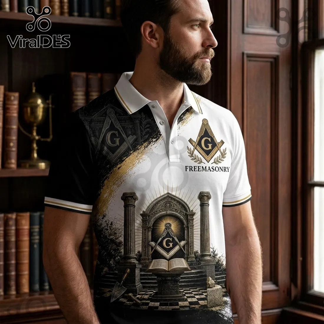 Freemasonry Square and Compass Black White Polo Shirt Freemasonry Square and Compass Black White Polo Shirt