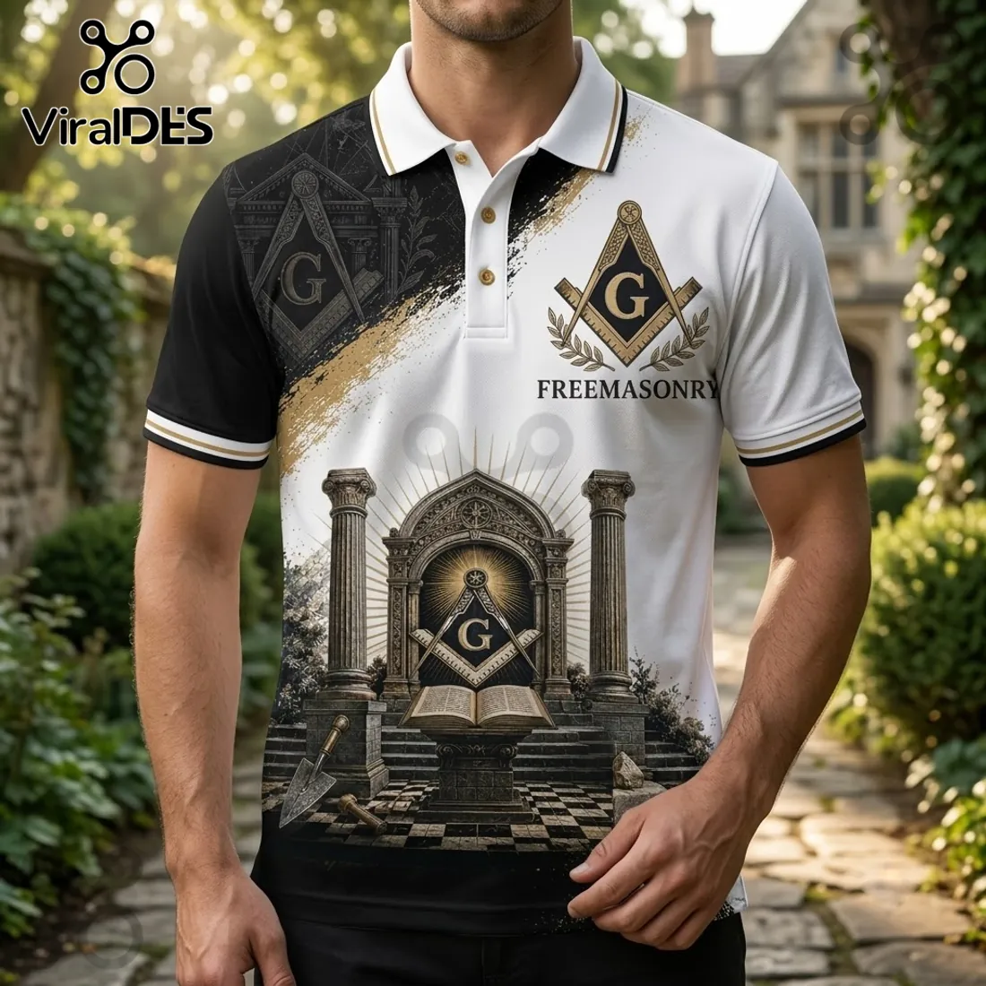 Freemasonry Square and Compass Black White Polo Shirt Freemasonry Square and Compass Black White Polo Shirt