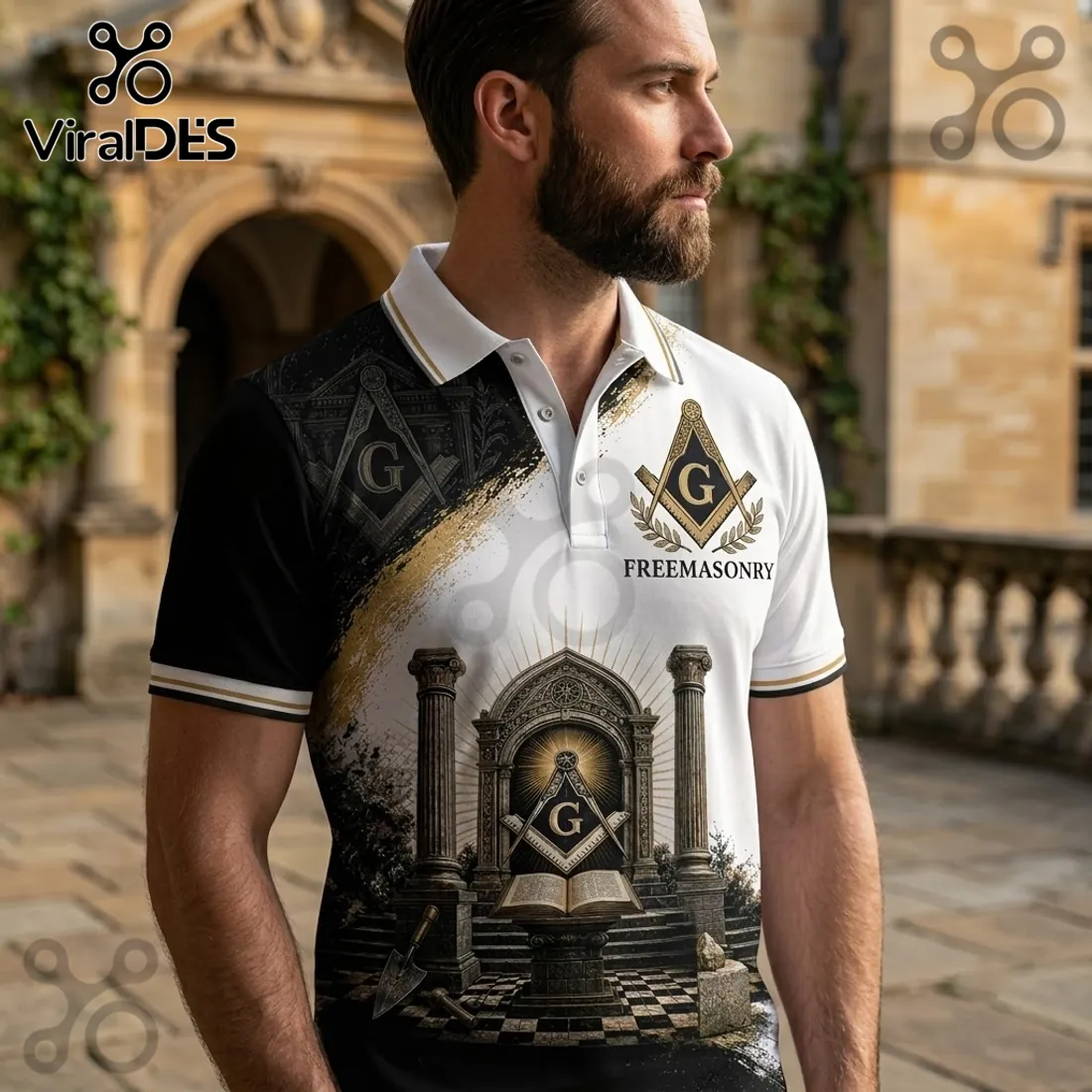 Freemasonry Square and Compass Black White Polo Shirt Freemasonry Square and Compass Black White Polo Shirt
