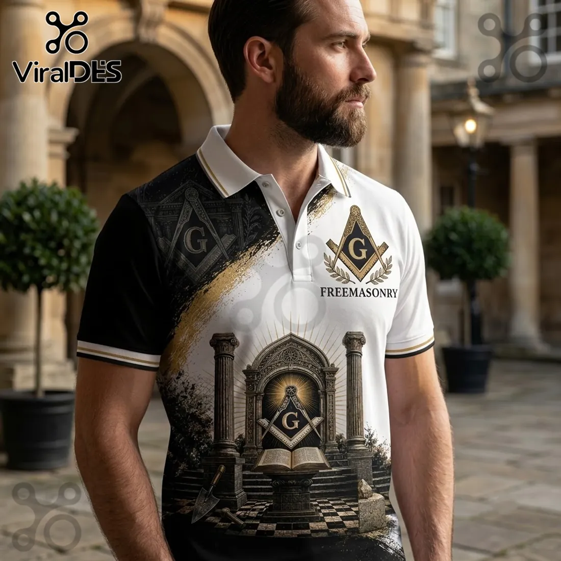 Freemasonry Square and Compass Black White Polo Shirt Freemasonry Square and Compass Black White Polo Shirt