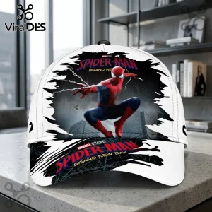 Spider-Man Brand New Day Classic Baseball Cap featuring a leaping Spider-Man graphic on a white background with red trim.