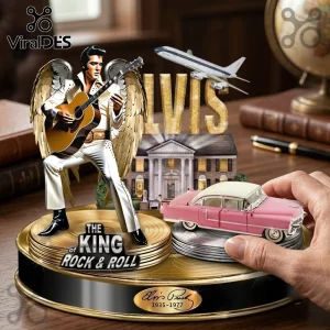 Elvis Presley Graceland Limited Edition Acrylic Plaque featuring the singer with angel wings, a pink car, and gold records.