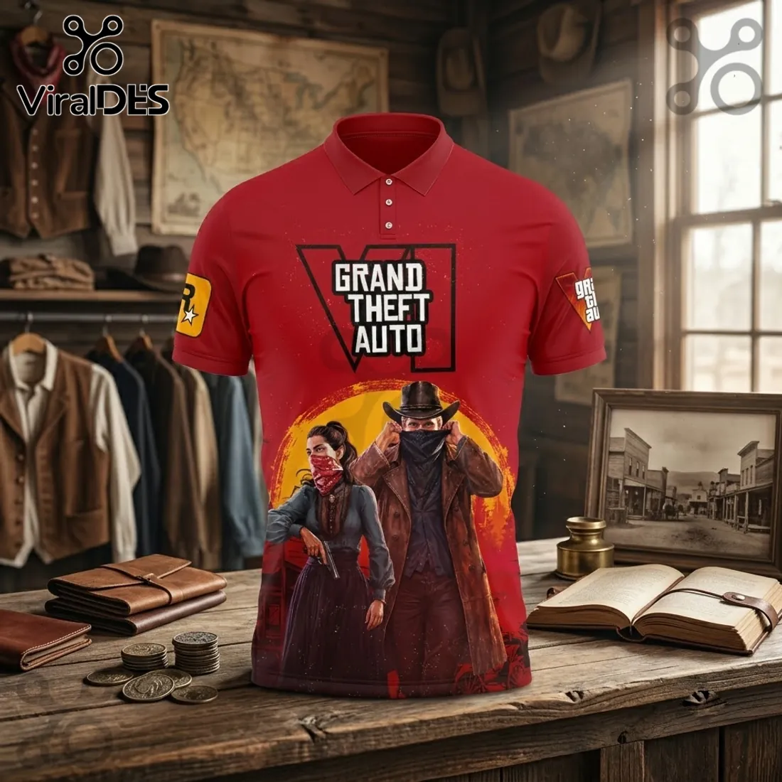 Grand Theft Auto VI Red Premium Polo Shirt Grand Theft Auto VI Red Premium Polo Shirt