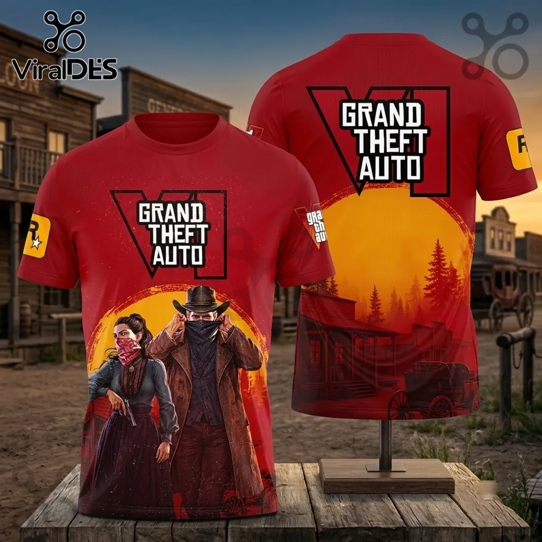 Grand Theft Auto VI Red Western Themed Shirt Grand Theft Auto VI Red Western Themed Shirt