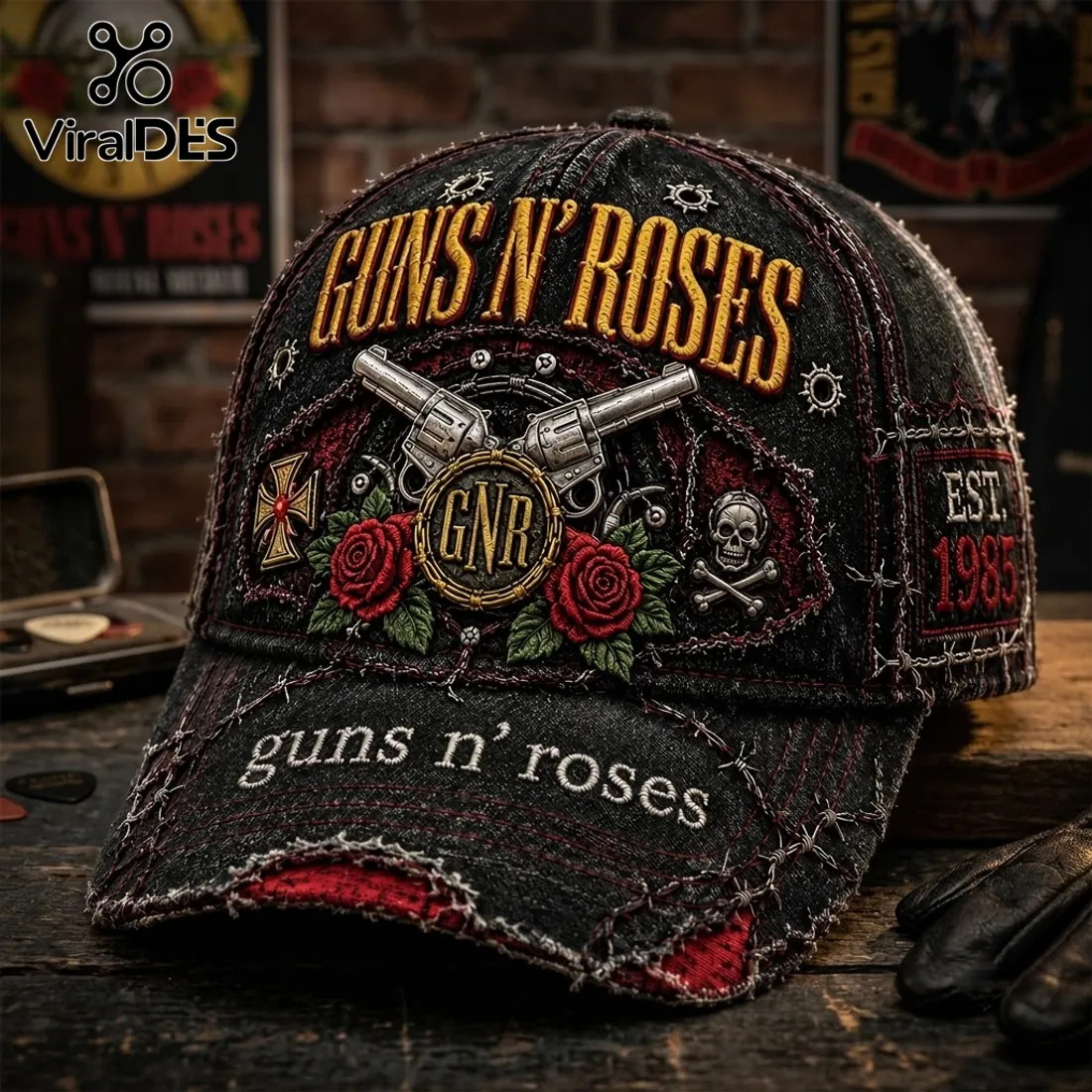 Guns N’ Roses Vintage Distressed Embroidered Baseball Cap Guns N’ Roses Vintage Distressed Embroidered Baseball Cap