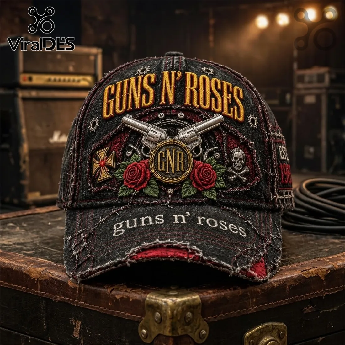Guns N’ Roses Vintage Distressed Embroidered Baseball Cap Guns N’ Roses Vintage Distressed Embroidered Baseball Cap