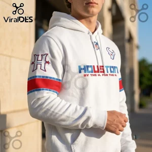 Houston Texans Nike Rivalries H-Town white hoodie with red and blue sleeve stripes and H-Town text on the chest.