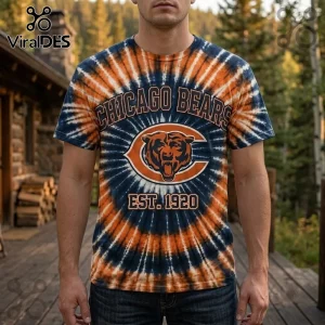 Chicago Bears 1920 Established Premium Shirt featuring a blue and orange tie-dye pattern and bear mascot logo.