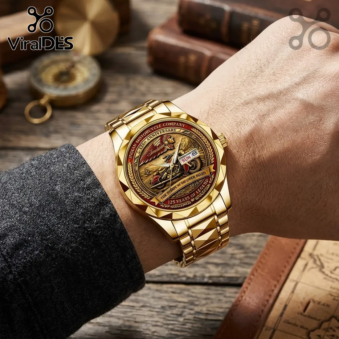 Indian Motorcycle 125th Anniversary Gold Tone Quartz Watch Indian Motorcycle 125th Anniversary Gold Tone Quartz Watch