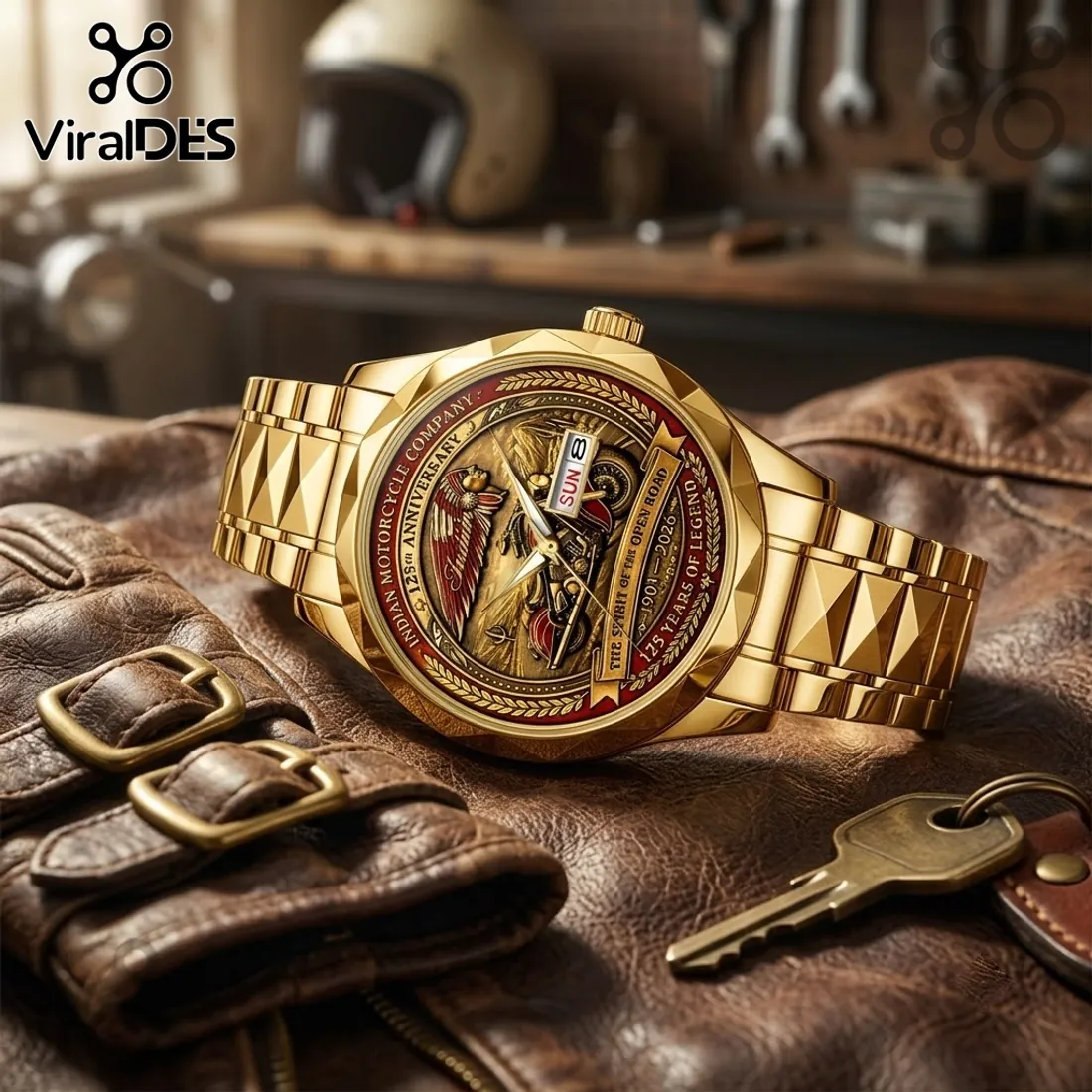 Indian Motorcycle 125th Anniversary Gold Tone Quartz Watch Indian Motorcycle 125th Anniversary Gold Tone Quartz Watch