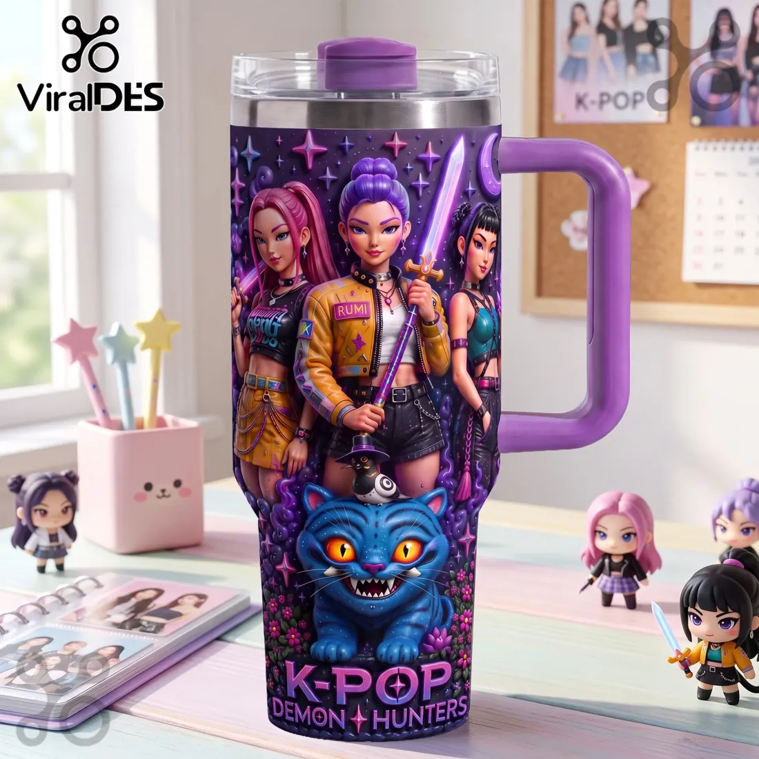 K-Pop Demon Hunters Purple 40oz Tumbler with Handle K-Pop Demon Hunters Purple 40oz Tumbler with Handle