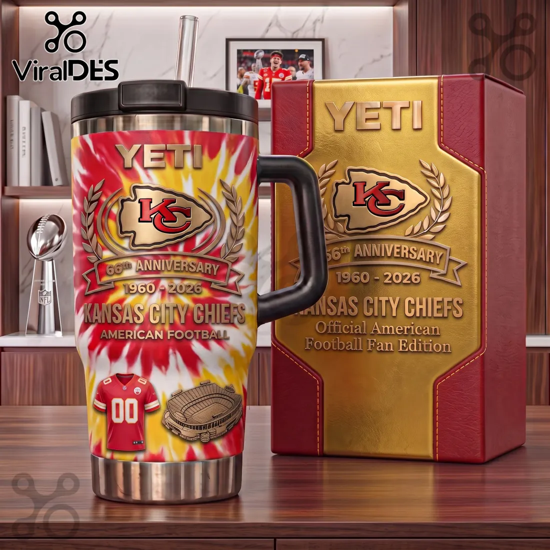 Kansas City Chiefs Tie-Dye 66th Anniversary Stanley Tumbler Kansas City Chiefs Tie-Dye 66th Anniversary Stanley Tumbler