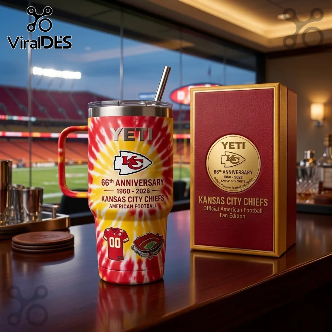 Kansas City Chiefs Tie-Dye 66th Anniversary Stanley Tumbler Kansas City Chiefs Tie-Dye 66th Anniversary Stanley Tumbler