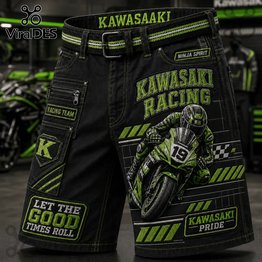 Kawasaki Racing Team Black Cargo Shorts Kawasaki Racing Team Black Cargo Shorts