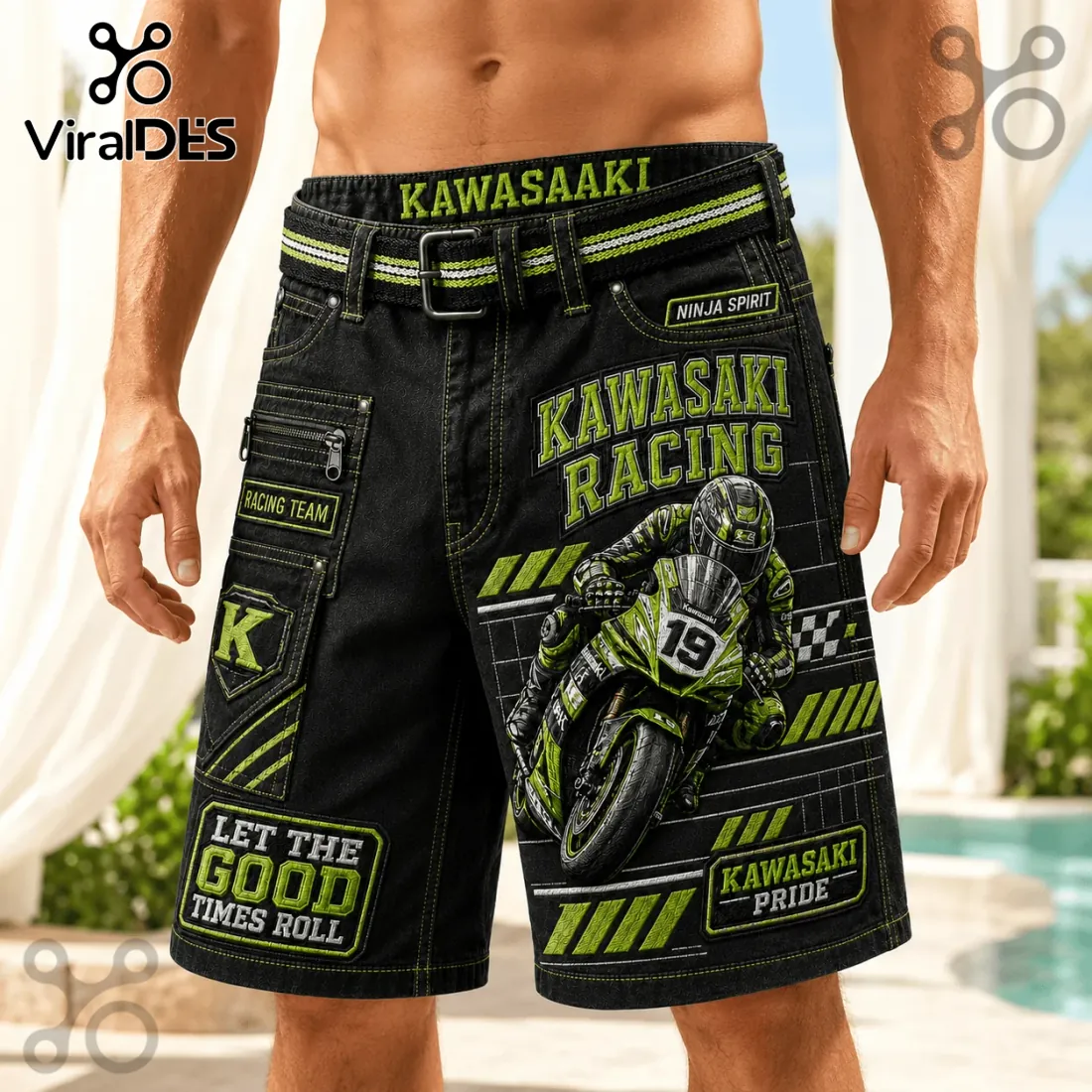 Kawasaki Racing Team Black Cargo Shorts Kawasaki Racing Team Black Cargo Shorts