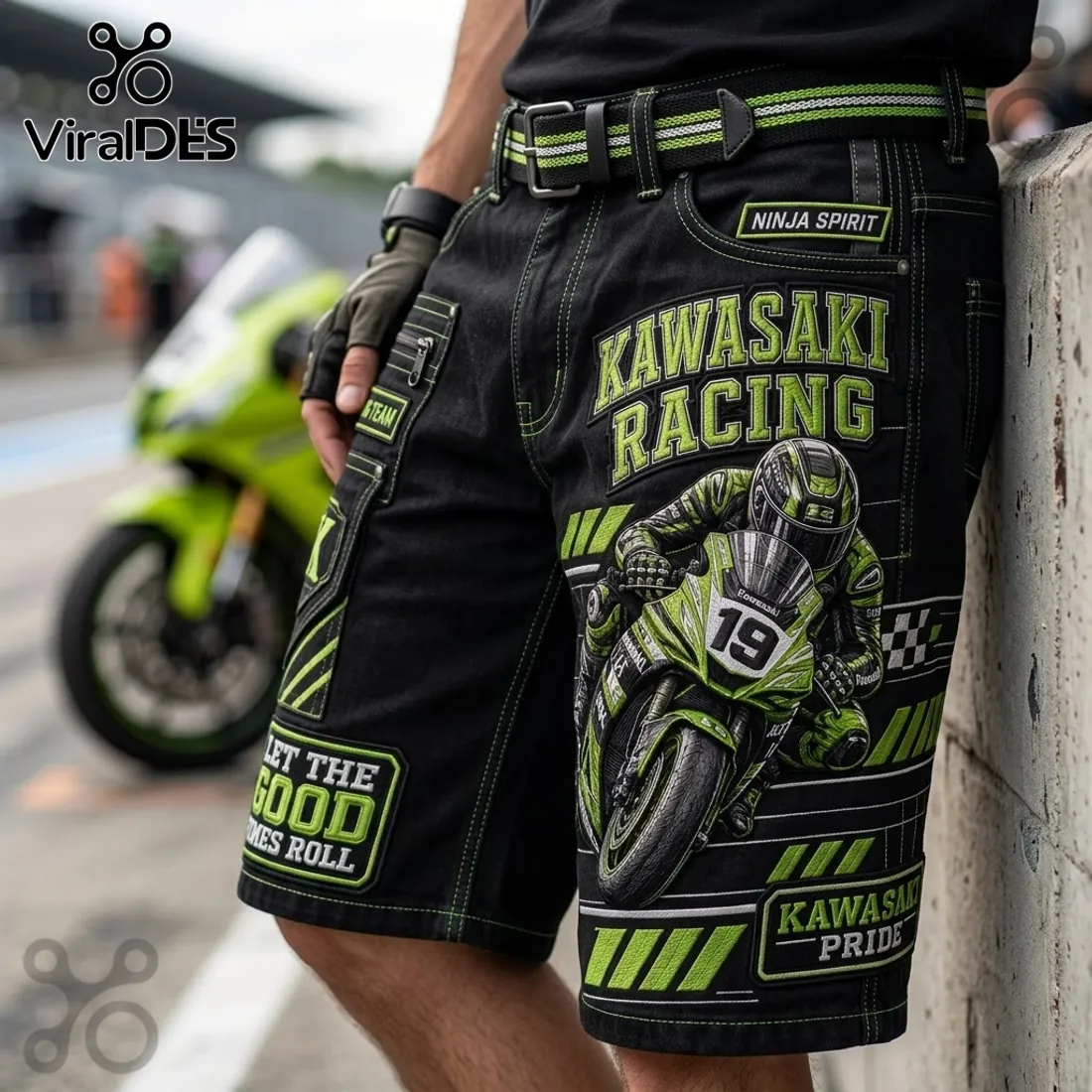 Kawasaki Racing Team Black Cargo Shorts Kawasaki Racing Team Black Cargo Shorts