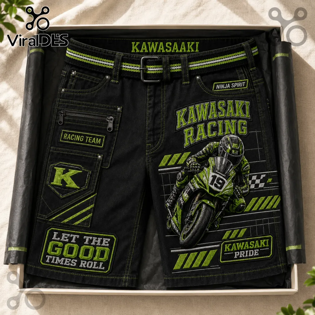 Kawasaki Racing Team Black Cargo Shorts Kawasaki Racing Team Black Cargo Shorts