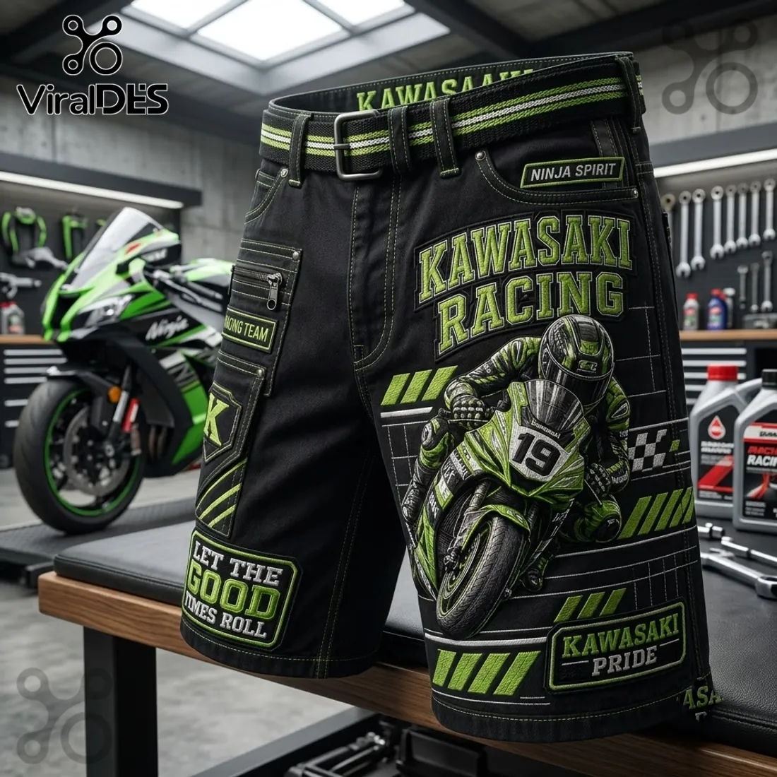 Kawasaki Racing Team Black Cargo Shorts Kawasaki Racing Team Black Cargo Shorts