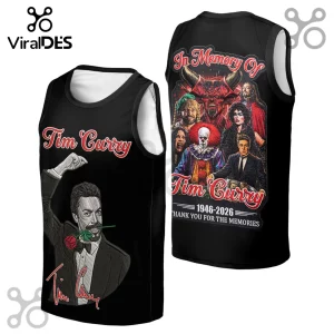 In Memory Of Tim Curry Thank You For The Memories hoodie design featuring iconic character portraits and red text.