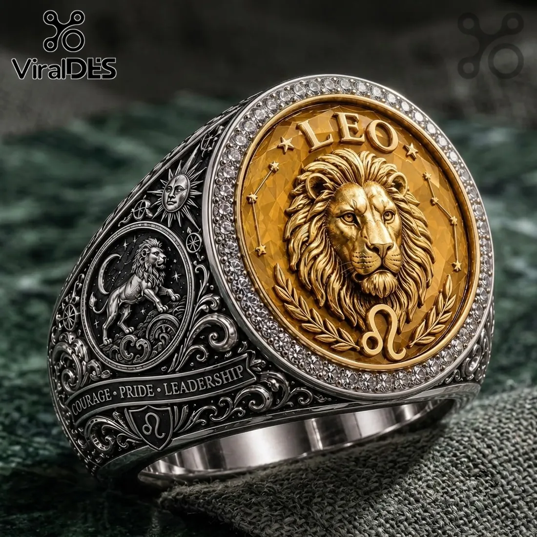 Leo Zodiac Gold and Silver Premium Ring Leo Zodiac Gold and Silver Premium Ring