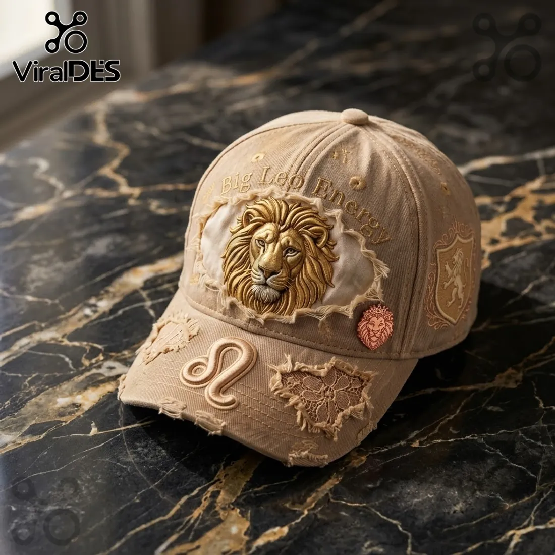 Leo Zodiac Khaki Distressed Baseball Cap Leo Zodiac Khaki Distressed Baseball Cap