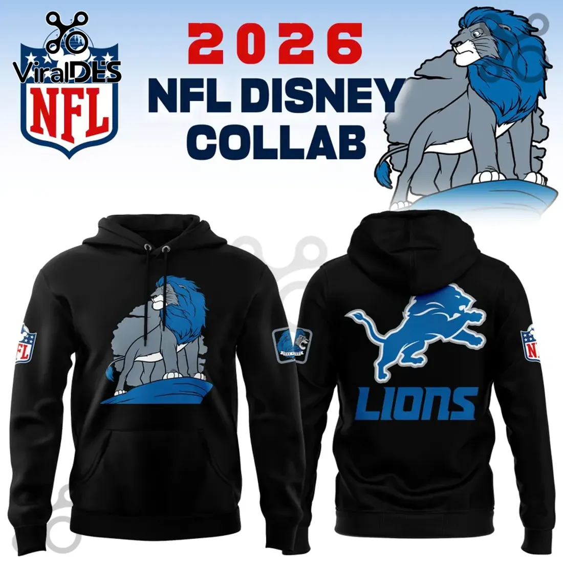 Lion King x Detroit Lions NFL Collaboration Black Hoodie Lion King x Detroit Lions NFL Collaboration Black Hoodie