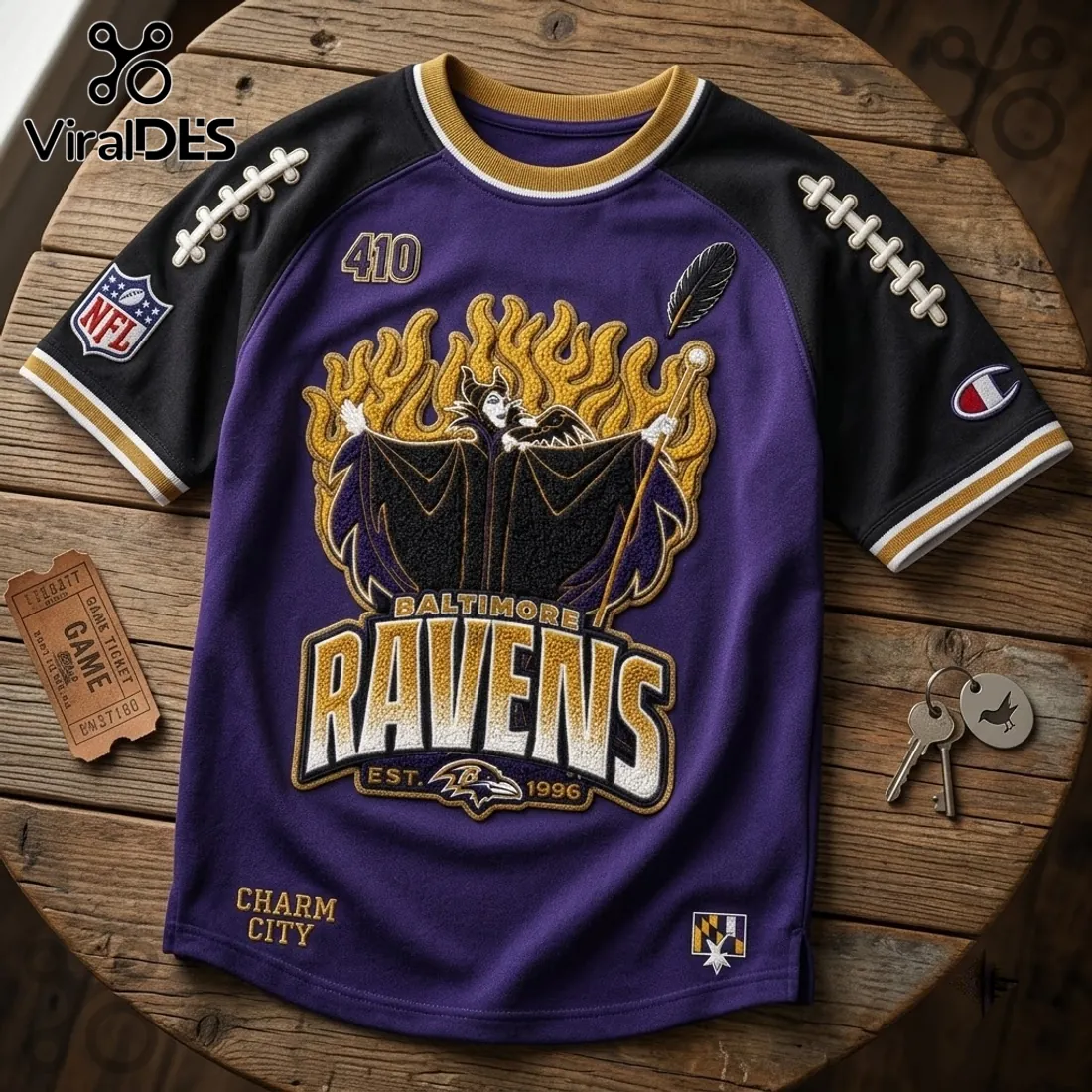 Maleficent x Baltimore Ravens Embroidered Purple Shirt Maleficent x Baltimore Ravens Embroidered Purple Shirt
