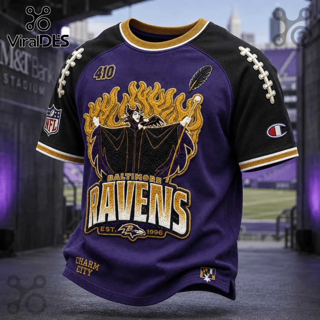 Maleficent x Baltimore Ravens Embroidered Purple Shirt Maleficent x Baltimore Ravens Embroidered Purple Shirt