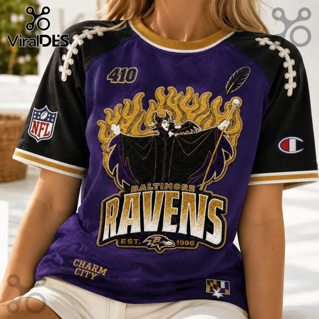 Maleficent x Baltimore Ravens Embroidered Purple Shirt Maleficent x Baltimore Ravens Embroidered Purple Shirt