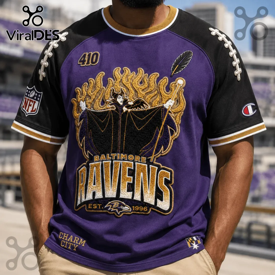 Maleficent x Baltimore Ravens Embroidered Purple Shirt Maleficent x Baltimore Ravens Embroidered Purple Shirt